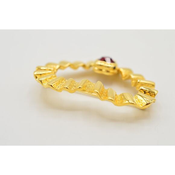 Vintage Heart Pin Brooch Red Rhinestone Crystal Gold Statement 1980s Bin1 - Picture 10 of 11